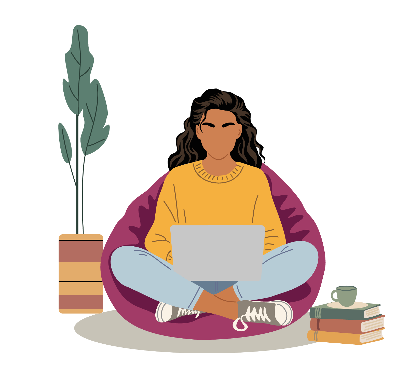 Femme assise avec ordinateur portable