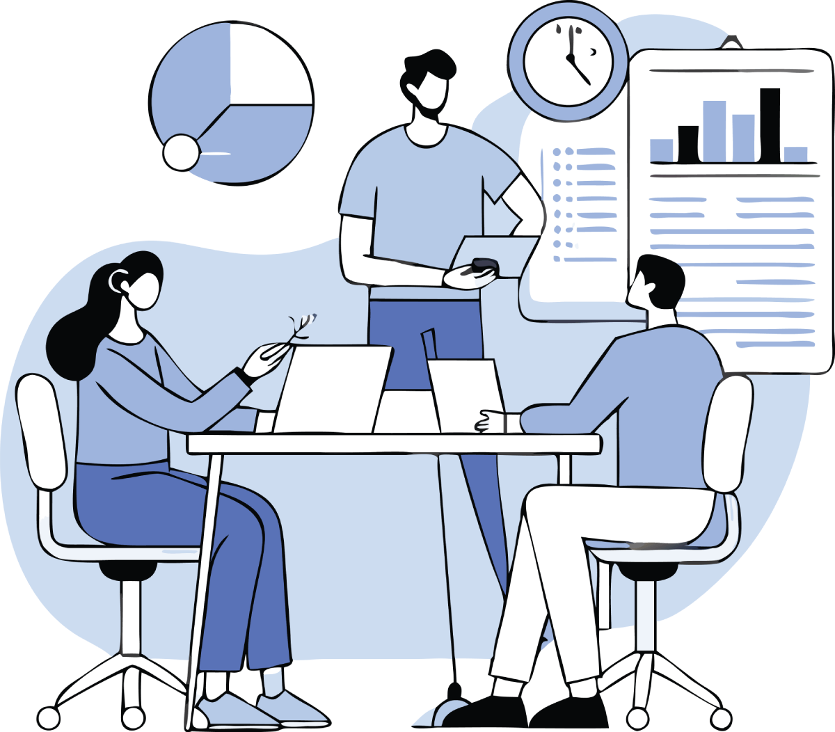 Réunion de travail avec présentation de graphiques