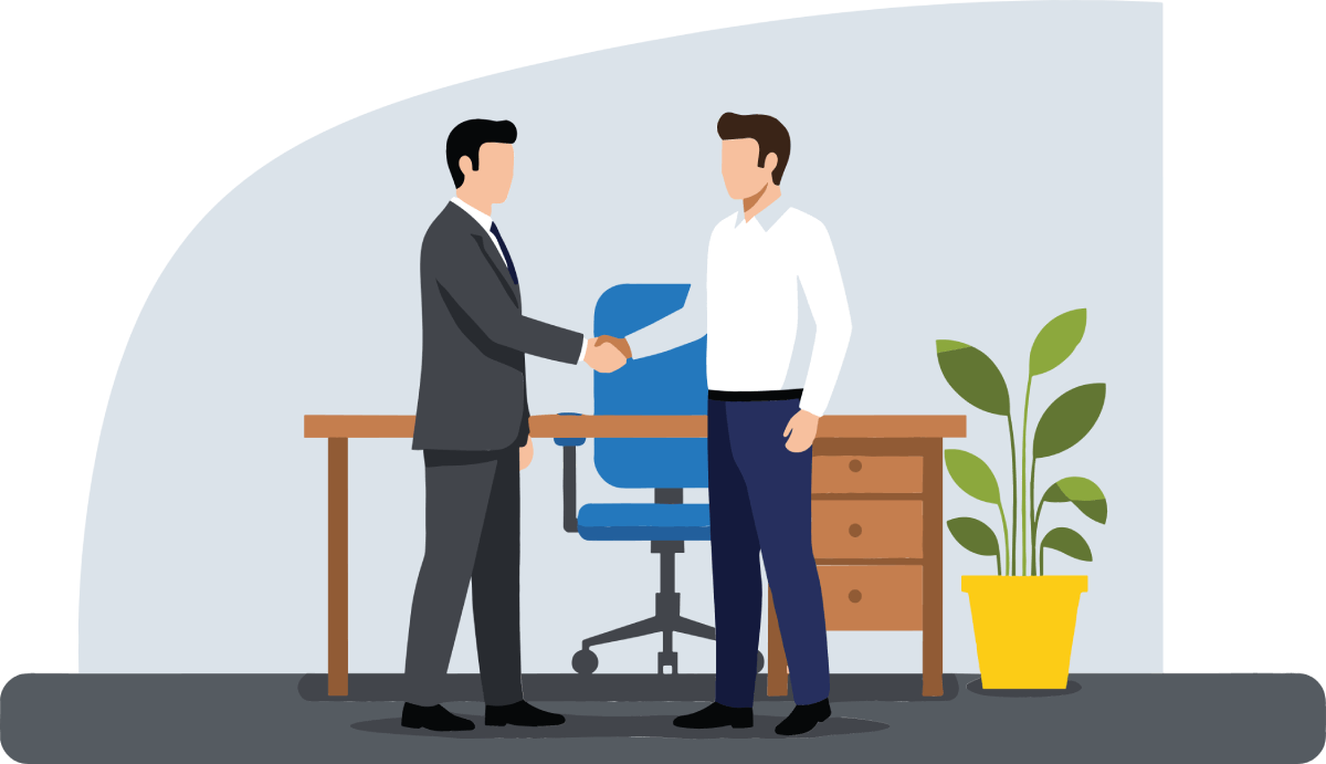 Deux hommes se serrant la main dans un bureau